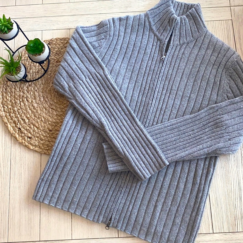 Banana Republic lambs wool cashmere gray full zip men’s sweater size large